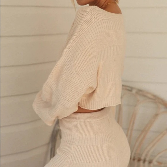 RoseDress High Waist Slit Long Sleeve Cropped Sweater Two Piece Dress Sz Small! - Picture 11 of 11